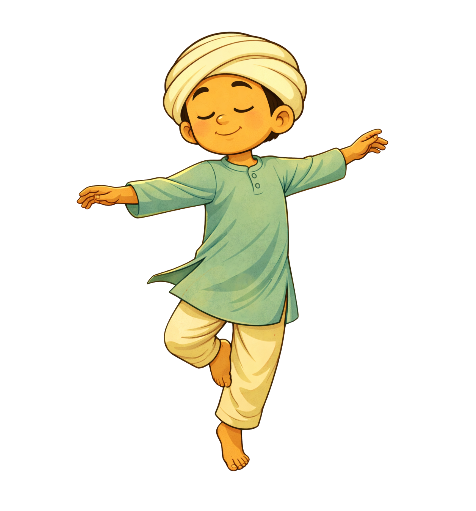 Little Kabir dancing joyfully with arms outstretched