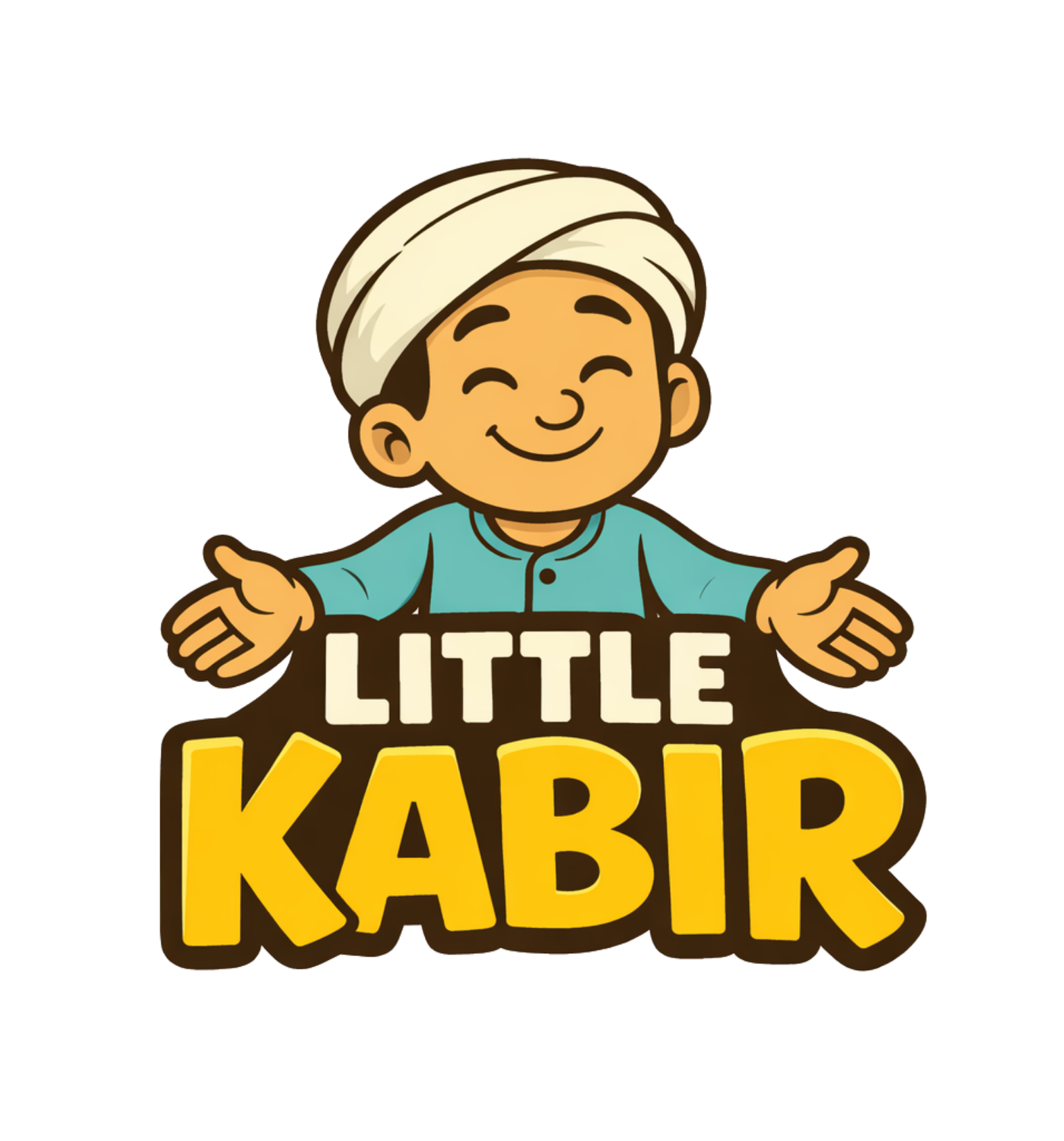 Little Kabir — a cartoon character inspired by the poet Sant Kabir, wearing a white turban and green kurta