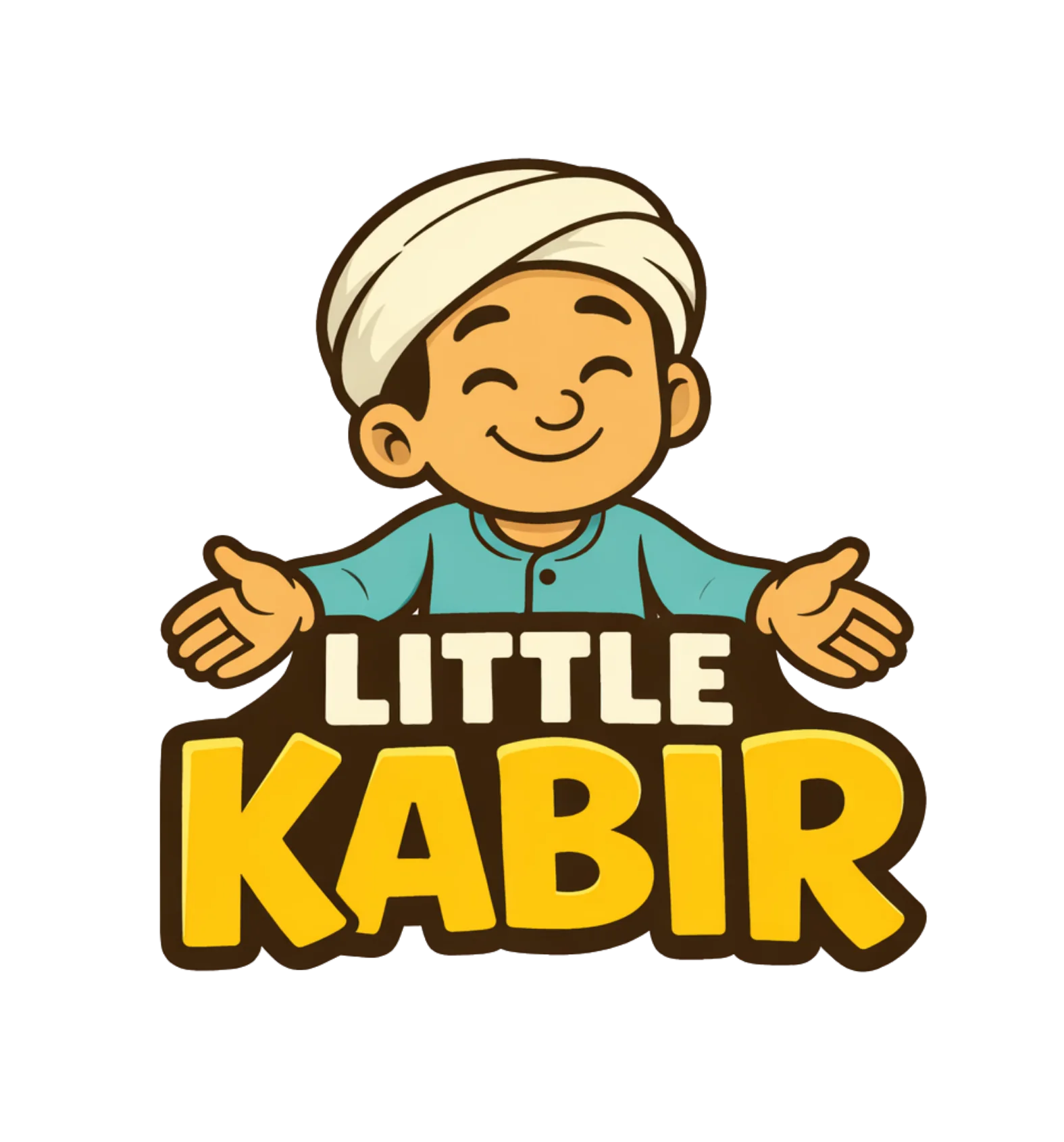 Little Kabir smiling in the Kabir for Kids logo style.