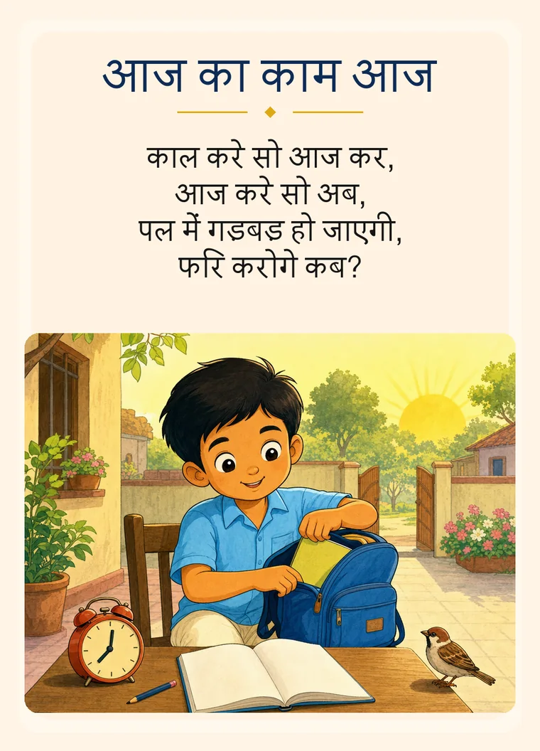 Kaal Kare So Aaj Kar Little Kabir song poster about doing today's work today