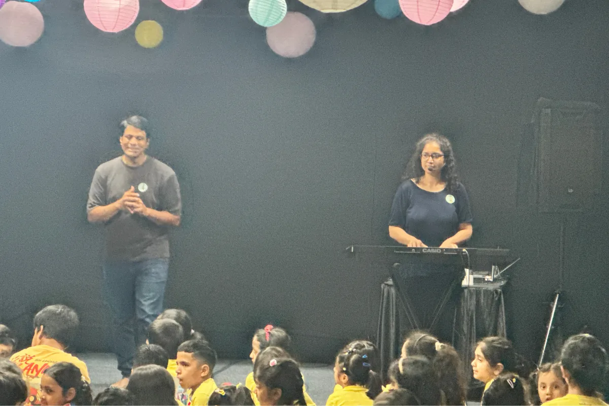 Children and families at Kabir for Kids summer camp session, Ambience Mall, Gurgaon, June 2025